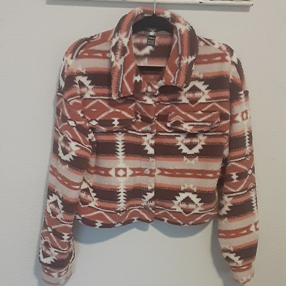 Shein Aztec print Pink Brown Short Jacket L